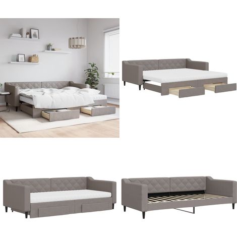 Tagesbett Ausziehbar mit Schubladen Taupe 90x200 cm Stoff - Schlafsofa - Sofa-Bett (1/5)