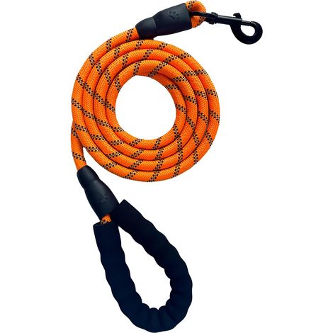Hundeseilleine, Nylon-Hundeleine mit weich gepolstertem Griff und reflektierenden Fäden, 2 m lange, starke Hundeleine für mittelgroße und große Hunde, Orange (1/5)