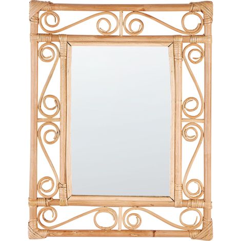 Specchio decorativo da parete Home Décor Forma rettangolare Telaio accessorio Rattan Legno chiaro naturale 41 x 52 cm Amanu