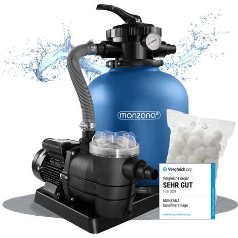 MONZANA® Sandfilteranlage SF110K 13.200L/h bis 58.000L Pool inkl Filterbällen 7 Wege Ventil 2in1 Adapter Ø32-38mm 600W Filteranlage Pumpe Filterkessel
