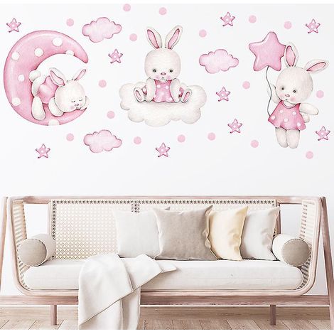 lapins Avec Ballons Rose Stickers Muraux Personnaliss Stickers Aquarelle Animaux Avec Nom Sticker Muraux Pour Chambre D'enfant Chambre De Bb (1/5)