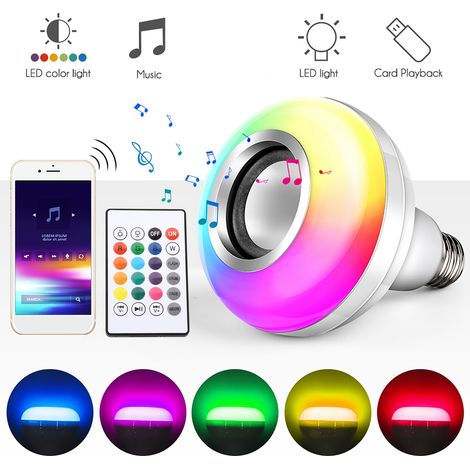 Ampoule LED Musique RGBW Bluetooth FBA Monopolys avec Télécommande 24 Touches et Lecteur USB Carte (sans carte) E26/27 100-240V AC (1/5)