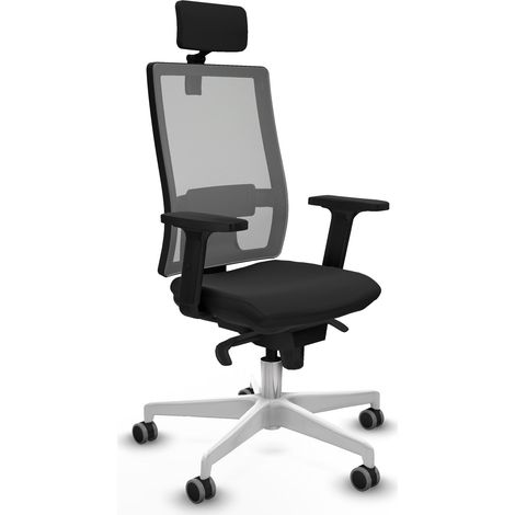 Horna sincro malla gris similpiel negro brazos 2D base blanca cabecero 2D ruedas 65mm engomadas (1/5)