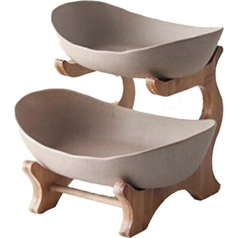 Plateau à fruits rouge en bois à double compartiment, style moderne, pour salon. Assiette à dessert en bois B. (1/5)