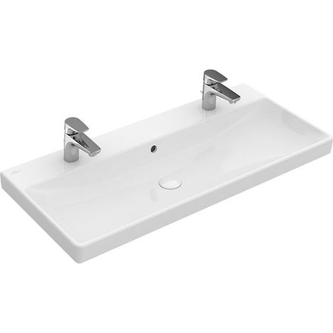 Villeroy & Boch Avento - lavabo doble 100x47 cm, con rebosadero, 2 orificios para el grifo, CeramicPlus, blanco alpino 4156A4R1