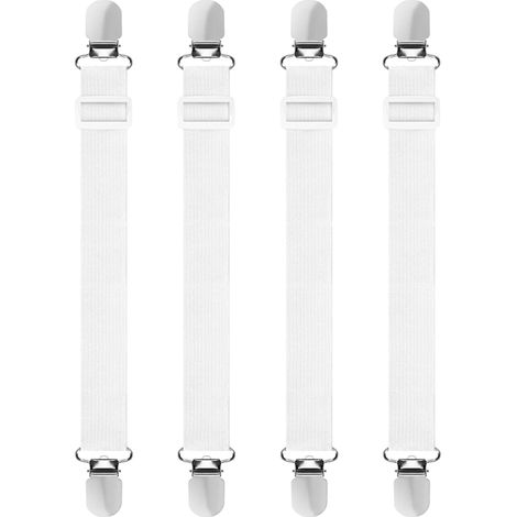 Juego de 4 correas ajustables para sábanas, clips elásticos cruzados para sábanas, fundas de colchón y cojines de sofá (blanco)