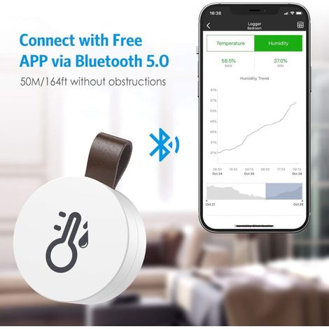 Termometro e igrometro Bluetooth per interni, mini termometro per interni, sensore di monitoraggio della temperatura, igrometro digitale per casa, ufficio, regalo di Natale, compatibile con iOS (1/3)