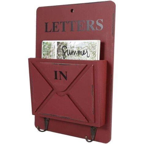 Porte-revues Mural, boîte à Lettres en Fer en Bois Vintage Porte-clés Porte-clés Stockage Mural décoration de la Maison créative avec Crochet, 7,1  1,7  10,2 Pouces（Rouge）