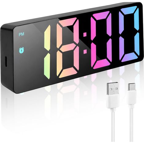 Réveil Numérique De Chevet Avec Grand Écran LED Couleur Horloge De Bureau (1/5)