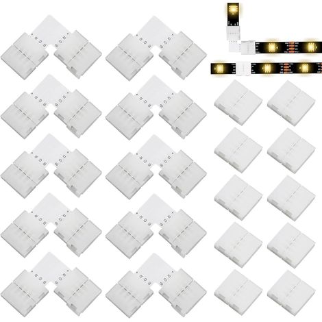 20 x RGB LED Strip Connectors 10 mm 4 Pin for SMD 5050 LED Strip 10 x L-Shaped Angle Connector and 10 x Gap Free Adapters for SMD 5050 RGB LED Strips (1/5)