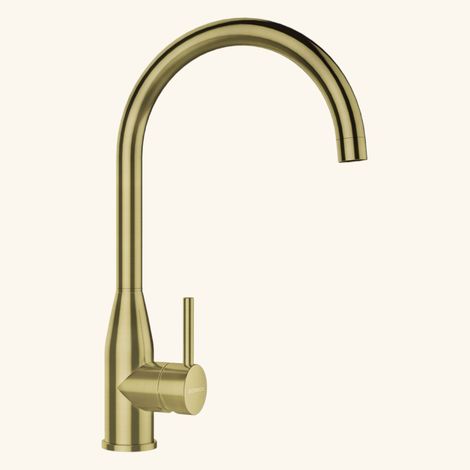 Robinet mitigeur de lavabo col de cygne doré – Hauteur 380mm – Hauteur sous bec 257mm – Débit 12.4 l/min – Flexible de raccordement – Schock (1/4)