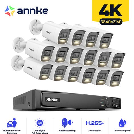 ANNKE 8MP PoE Kit de cámara de seguridad exterior 16 cámaras  alarma correo electrónico acceso remoto (1/5)