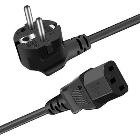 Câble d'alimentation 1,5 m, prise Schuko F (CEE 7/4) coudée à 90° vers connecteur femelle C13, pour PC ordinateur (1/5)