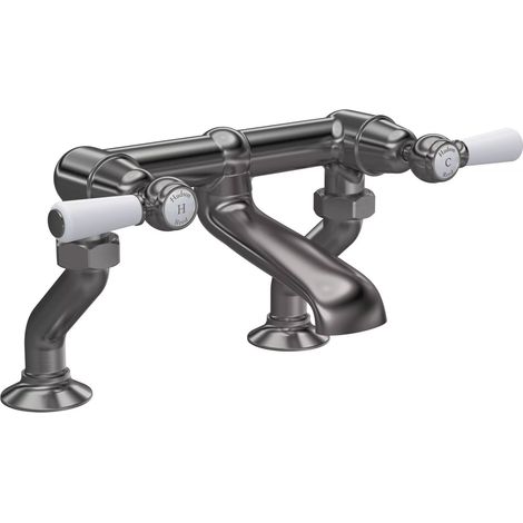 Hudson Reed White Topaz Pillar Mounted Lever Bath Filler Tap - Brushed Pewter (1/2)