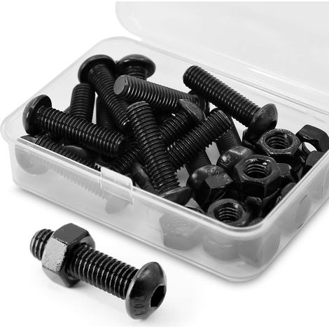 (15 Ensemble) M8 x 30 mm Vis à tête bombée avec six pans creux et écrous Filetage complet en Acier au Carbone 10,9(Noir) (1/5)