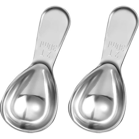 [MAI USATO]Set di 2 cucchiaini da caffè in acciaio inossidabile per tè, zucchero, caffè macinato, chicchi interi (argento, 30 ml) (1/5)