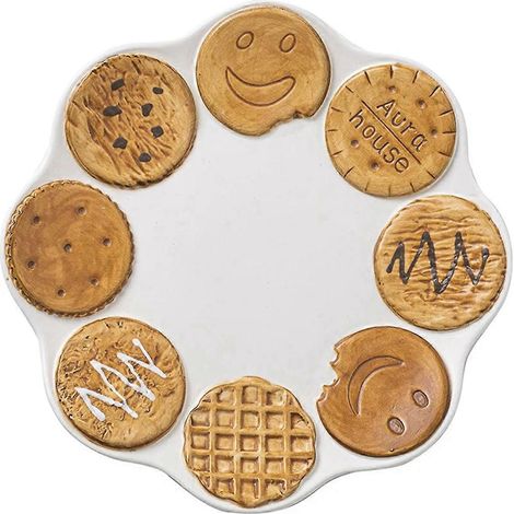 Assiette à dessert mignonne en céramique pour bureau, marron et blanche, assiette à biscuits marron (1/5)