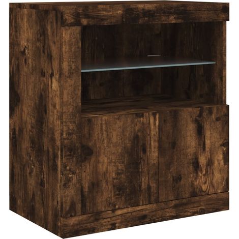 Credenza cassettiera mobile contenitore organizer cucina soggiorno salotto con luci LED 605 x 37 x 67 cm marrone 020029890