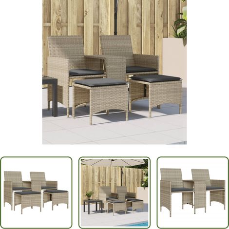 Tabouret de jardin - Canapé de jardin 2 places avec table tabourets gris clair rotin (1/5)