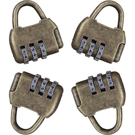 Cadenas à combinaison rétro 3 chiffres, 4 pièces, cadenas vintage sans clé pour sécurité extérieure porte (1/4)