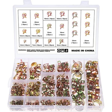 260 Pièces Colliers de Serrage à Ressort, 12 Tailles 6-25mm Clips à Ressort Tuyau Serre-Joints à Tuyaux, Colliers de Clip à Ressort, Colliers de Conduite de Carburant Tuyau (1/5)