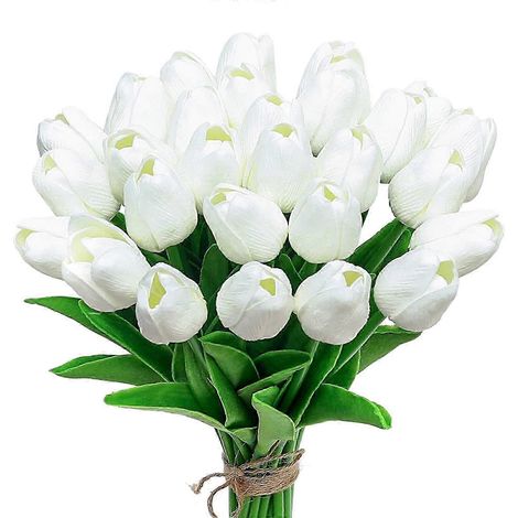 Lot de 24 tulipes blanches artificielles en soie avec tiges (1/5)