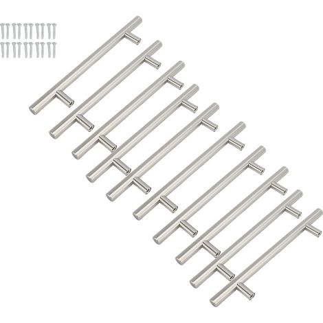 10 poignées armoire tube rond creux T bar inox – Tiroir porte armoire meubles noir, quincaillerie (1/4)
