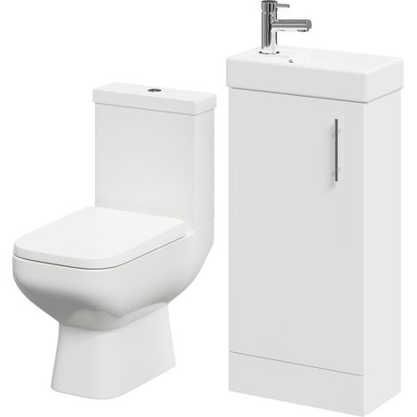 Nero Gloss White 400mm 1 Door Floor Standing Cloakroom Vanity Unit and Toilet Suite (1/5)