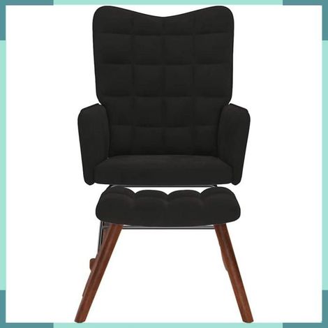 Chaise à bascule avec tabouret - 4016849 - Velours noir - Bois d'hévéa massif - Rembourrage mousse (1/5)