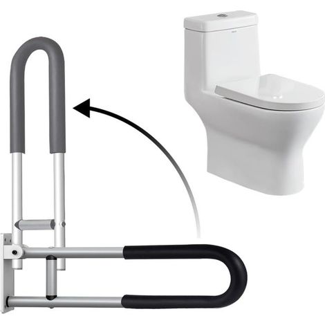 Barre d'appui de toilette pliable de 60 cm, design mural en forme de U, adaptée aux salles de bains. (1/5)