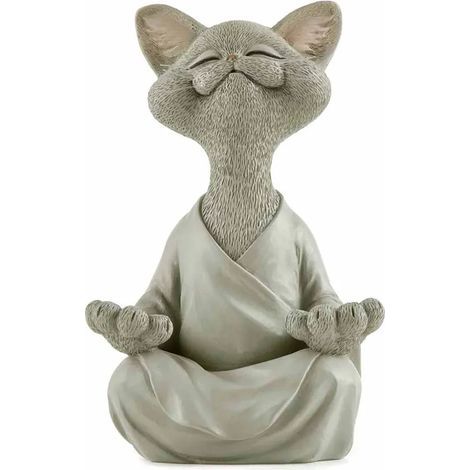 Buddha-Statue, Meditation, Yoga, Sammlerstück, Geschenk für Katzenliebhaber, Meditationsdekoration (Grau, 12,5 cm) (1/5)