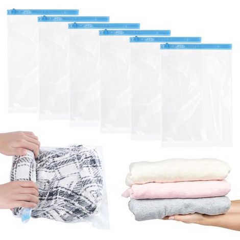 Lot de 6 sacs de compression – 40x60 cm – Sans pompe – Pliables – Voyage et rangement (1/5)