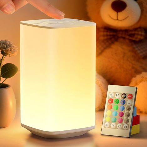 Lampe de Chevet Tactile, Veilleuse Bébé LED avec 256 Couleurs RVB Réglables, Lampe de Nuit avec Minuteur, Rechargeable USB 4000mAh pour Enfant, Crée Ambiance, Chambre Salon Camping (1/5)