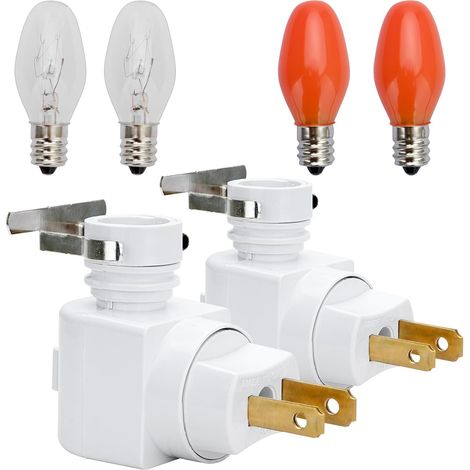 Veilleuse à brancher avec interrupteur marche/arrêt et clip en métal, comprend 2 ampoules transparentes C7 de 7 W et 2 ampoules orange de 7 W