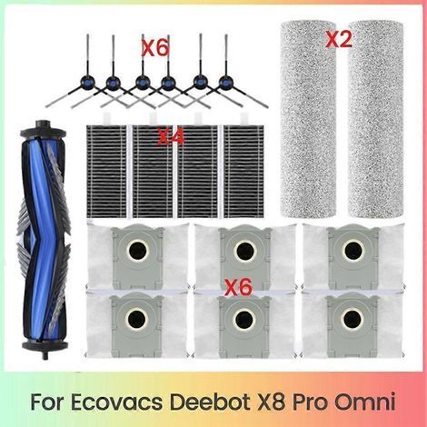 19 pièces de rechange pour aspirateur robot Ecovacs Deebot X8 Pro Omni : brosses latérales principales, lingettes de nettoyage, filtres HEPA et sacs à poussière. (1/5)