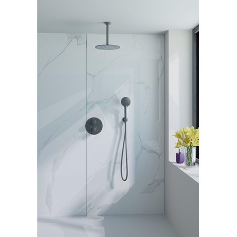 FugaFlow Eccelente Acces Ensemble de douche de tête encastré - rond - thermostatique - bras de plafond - douche de tête 25cm - douchette ronde -