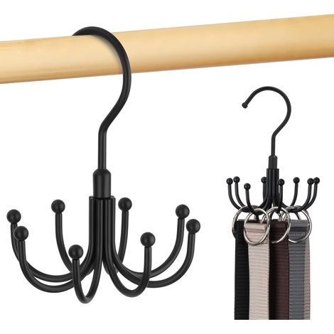 Porte Ceinture pour Placard, Rotatif en Métal, Gain De Place, Porte Cravate, Capacité Maximale De 24 Ceintures, Noir, 1 Unité