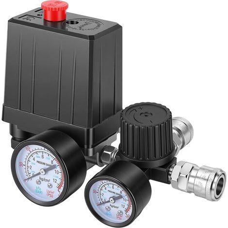 Pressostat de compresseur (220 V) et régulateur de pression régulateur 1/4 pouce avec manomètre et soupape de sécurité (1/5)
