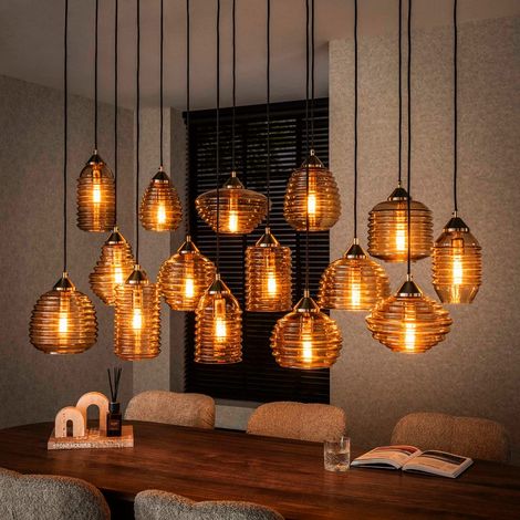 Grande suspension en verre transparent 15 lampes BIRGY (1/5)