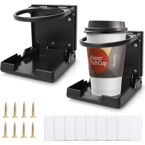 Porte gobelet Voiture, 2 Pcs Porte-gobelets à Boisson Pliable, Porte-gobelet/Bouteille Pliable avec vis pour Car Camions Bateau Boissons Chaudes et Froides(Noir)