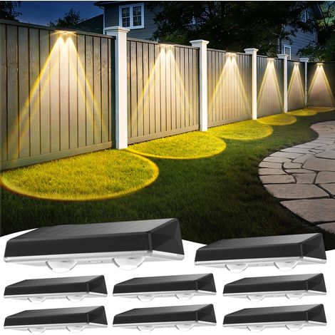 Applique Murale Extérieur Solaire Étanche IP67, 8 Unité Lumiere Solaire Exterieur Blanc avec 3 Modes Lampe Solaire Exterieur Puissante pour Cour, Jardin et Clôture (1/5)