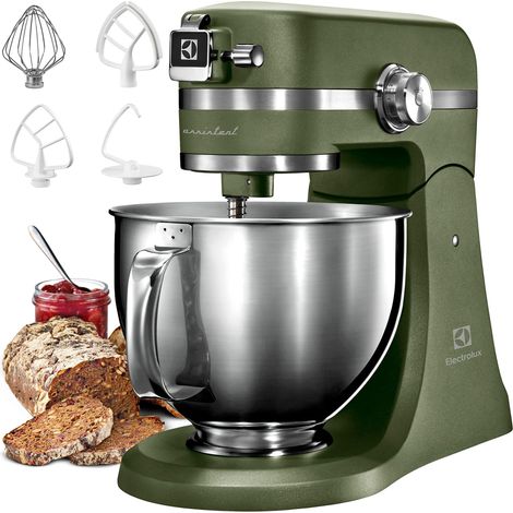 Electrolux EKM5550 Impastatrice Planetaria in Acciaio Inox, Motore 1200W e 10 Velocità, con Frusta e Coperchio, 360x370x210mm, Verde