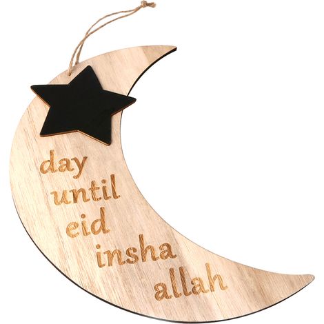 Adornos caseros de madera con forma de media luna para colgar en una cuerda durante la cuenta regresiva para Eid Mubarak. Decoración festiva para el hogar. (1/5)