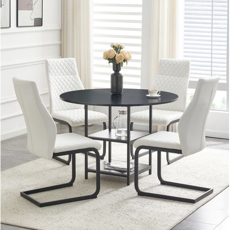 Conjunto de mesa y 4 sillas Ø107 cm en MDF negro, con almacenaje, estilo industrial FloraGrace (1/5)