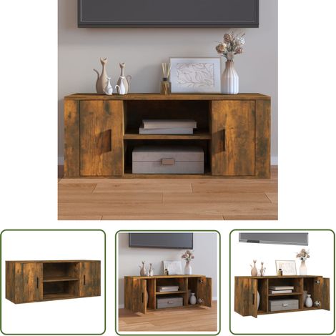Meuble TV, Étagère TV, Meuble de Salon, Moderne Chêne fumé 100x35x40 cm Bois d'ingénierie OIB7196E (1/5)