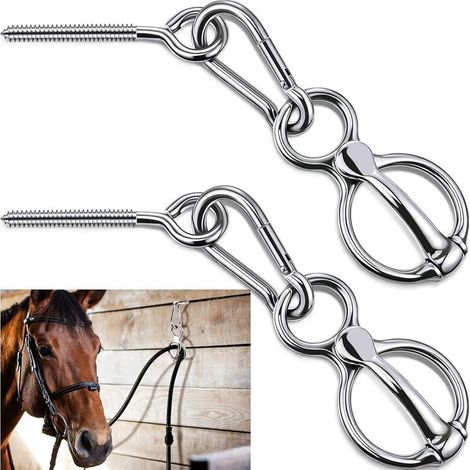 Lot de 2 Anneaux de Cravate pour Cheval, (argenté) matériel de Dressage de Cheval, Accessoires sûrs pour Cheval avec Boulon à œil, Anneaux de Cravate (1/5)