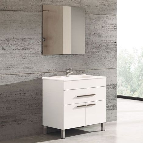 Ensemble de meubles de salle de bains Bahia avec lavabo et miroir. Livré assemblé 60CM Blanc brillant