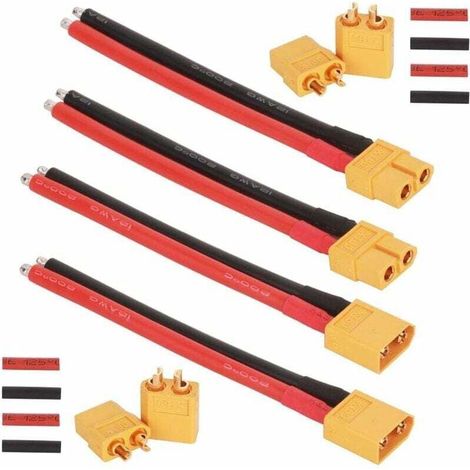 Ulisem 2 Paar XT60-Stecker/Buchse mit 100 mm 12 AWG-Silikonkabel, 2 Paar XT60-Rundstecker mit Schrumpfschlauch für RC-Lipo-Akku-Spielzeug (1/4)