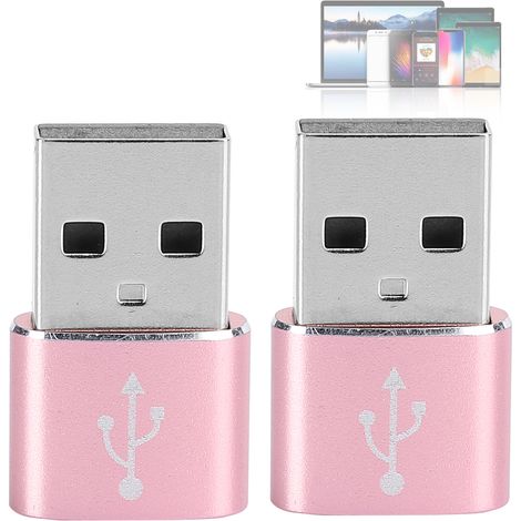 USB-C-auf-USB-Adapter aus Aluminiumlegierung zum Laden und zur Datenübertragung – 2 Stück, Rosa (1/5)