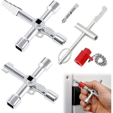 3 Pièces 4 Voies Clé Multifonction, Utilitaire en Croix Universelle, pour Multifonction eau, électricité, Compteurs électriques, Radiateurs, Ascenseurs, etc -